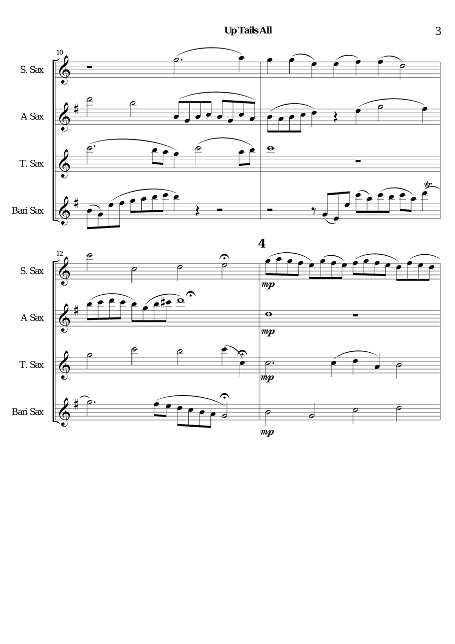 Giles Farnaby-: ``Up Tails All` for Sax Quartet - Saxophone Quartet scores gallery preview page 3