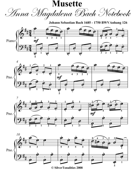 Musette Anna Magdalena Notebook Easy Piano Sheet Music
