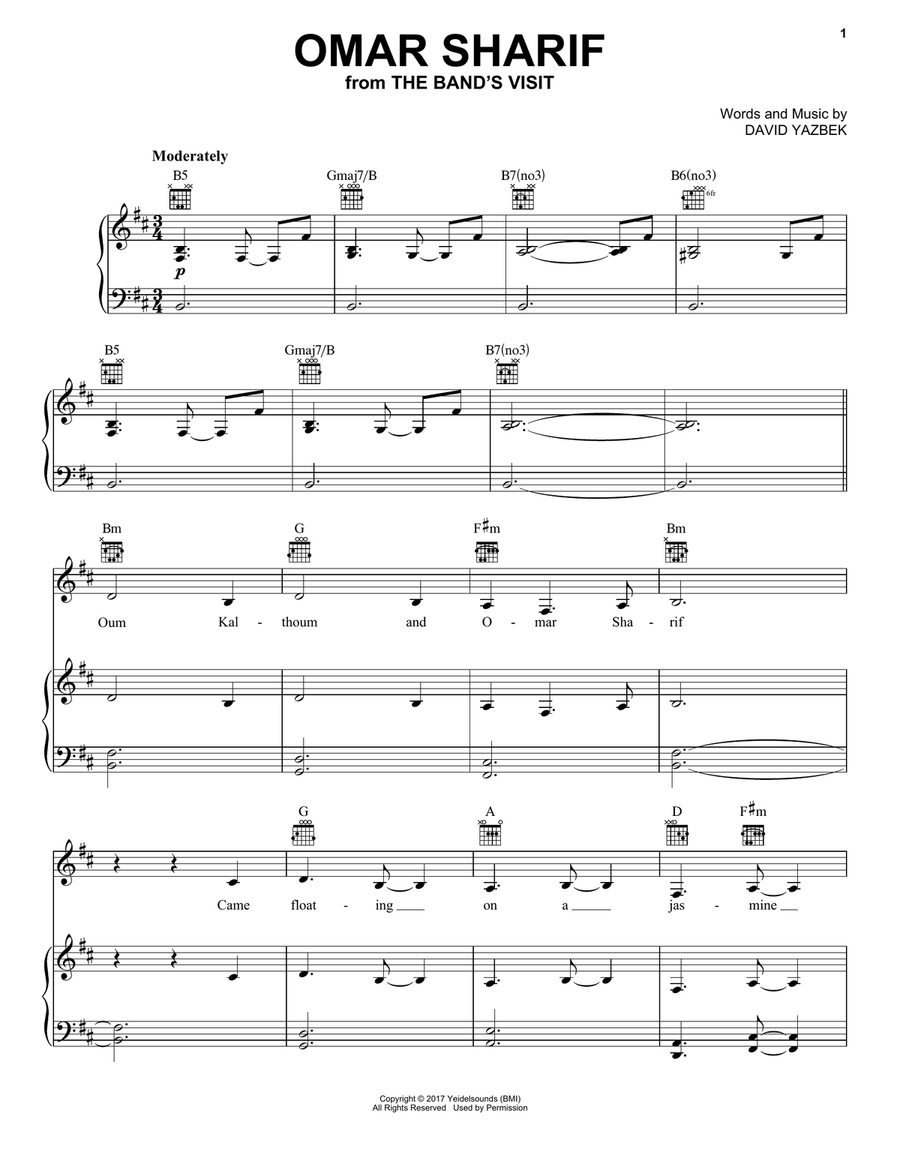 Omar Sharif (from The Band's Visit) Piano, Vocal, Guitar scores gallery preview page 1