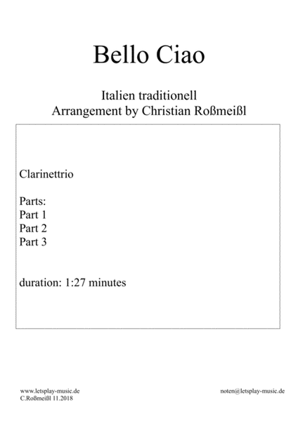 Bella Ciao for three Clarinets Clarinettrio image number null