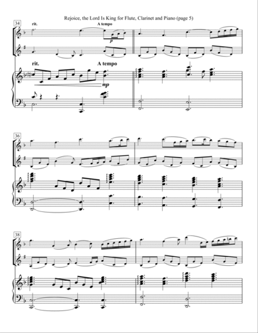 Rejoice, the Lord is King for Flute, Clarinet and Piano Woodwind Duet scores gallery preview page 5