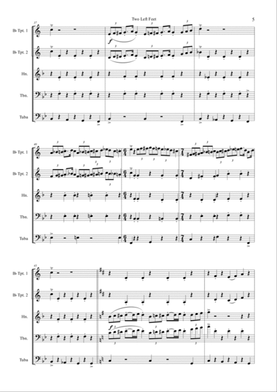 Two Left Feet (Brass Quintet) Brass Quintet scores gallery preview page 5