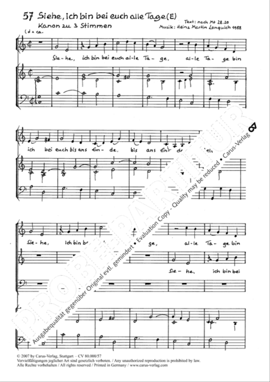 Siehe, ich bin bei euch alle Tage 3-Part scores gallery preview page 2