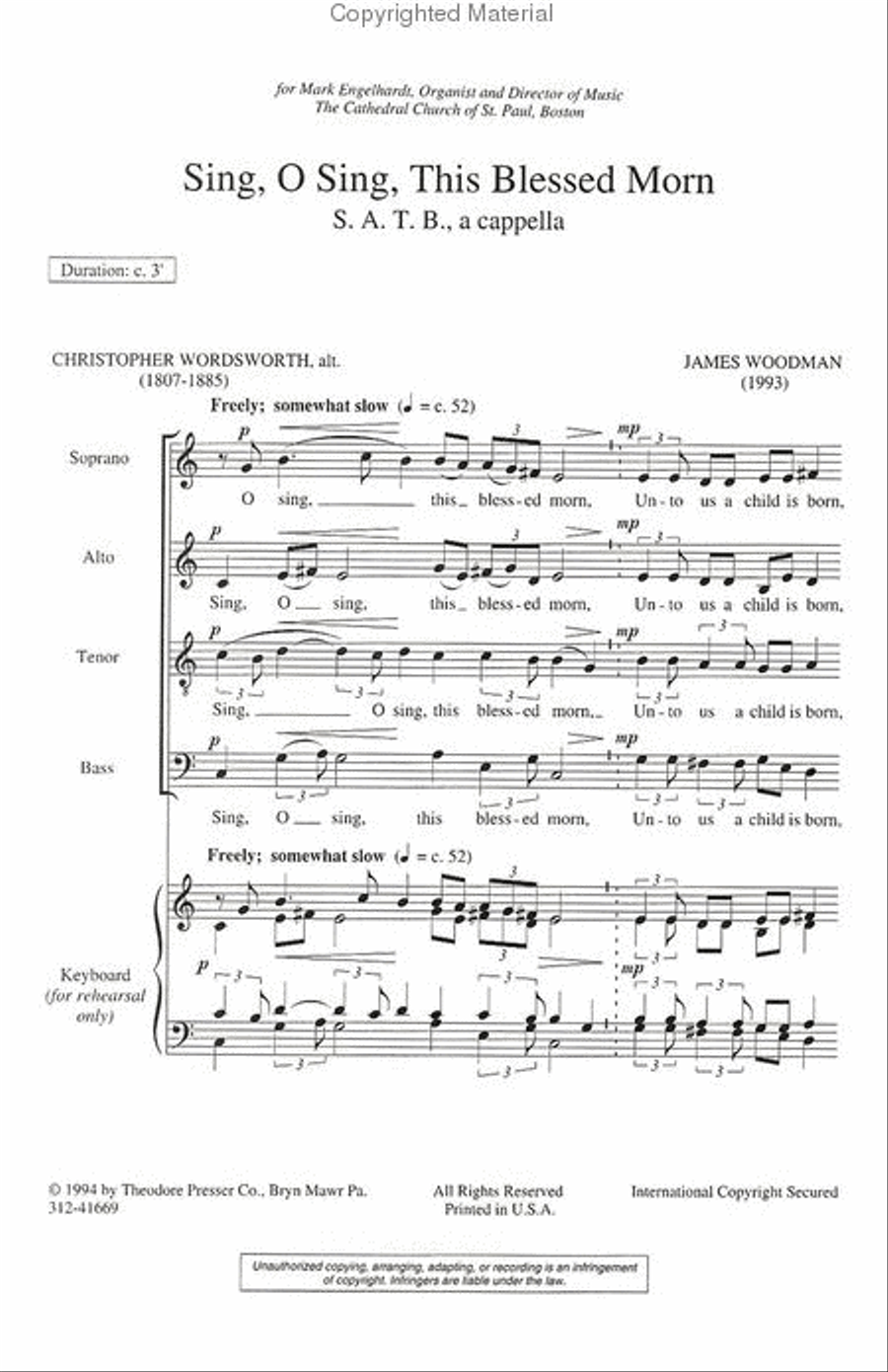 Sing, O Sing, This Blessed Morn 4-Part scores gallery preview page 2