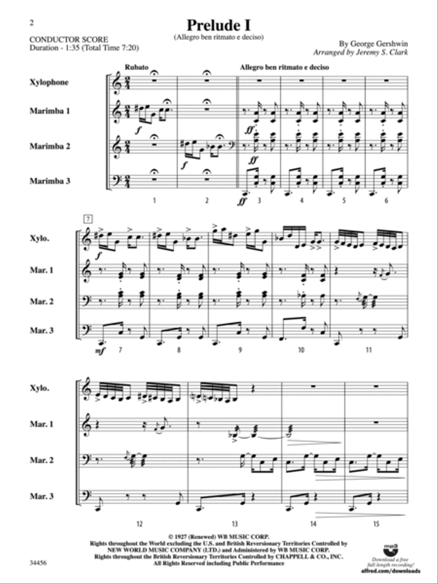 Gershwin Preludes (I--III) for Mallet Ensemble Percussion Ensemble scores gallery preview page 3
