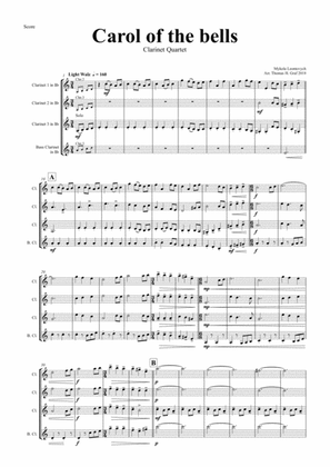 Book cover for Carol of the Bells - Pentatonix style - Clarinet Quartet