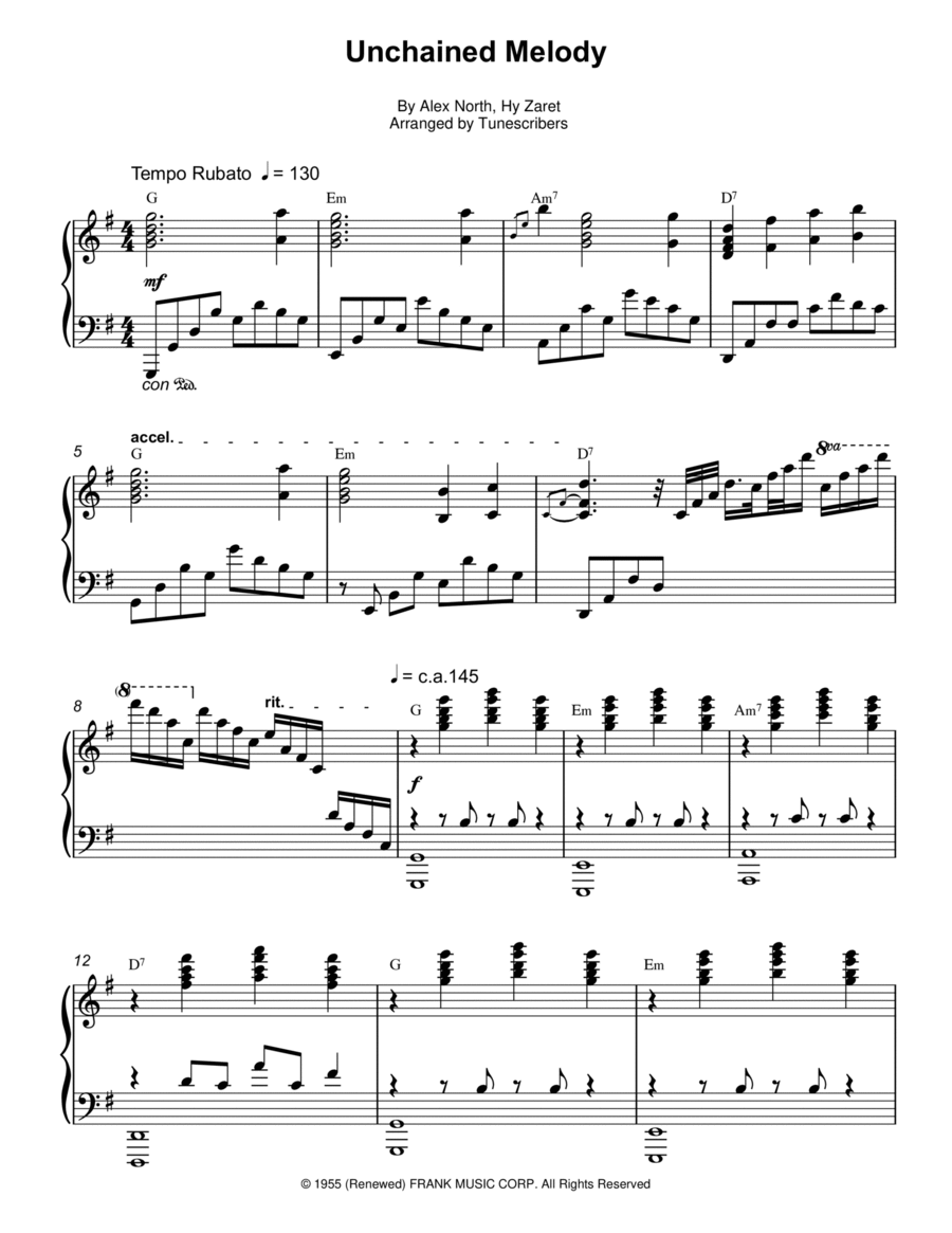 Unchained Melody Piano Solo scores gallery preview page 1