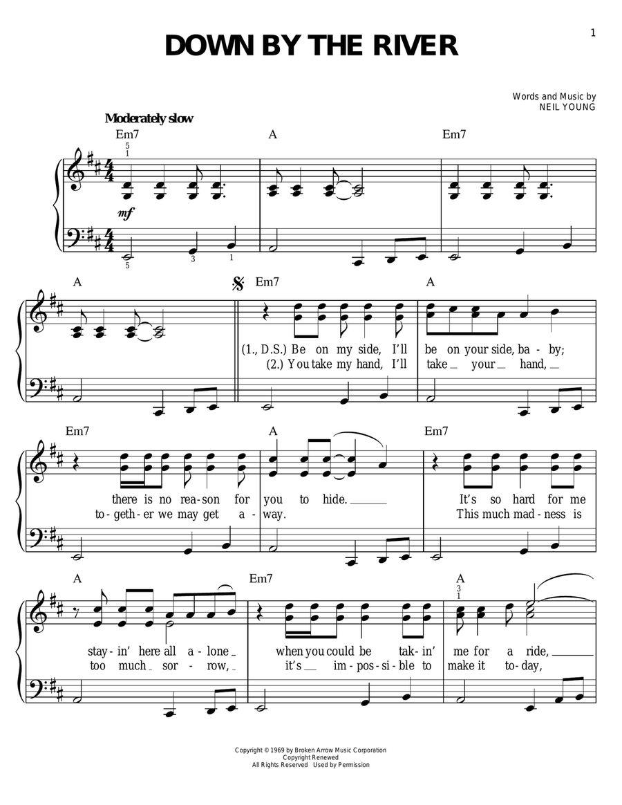 Down By The River Easy Piano scores gallery preview page 1