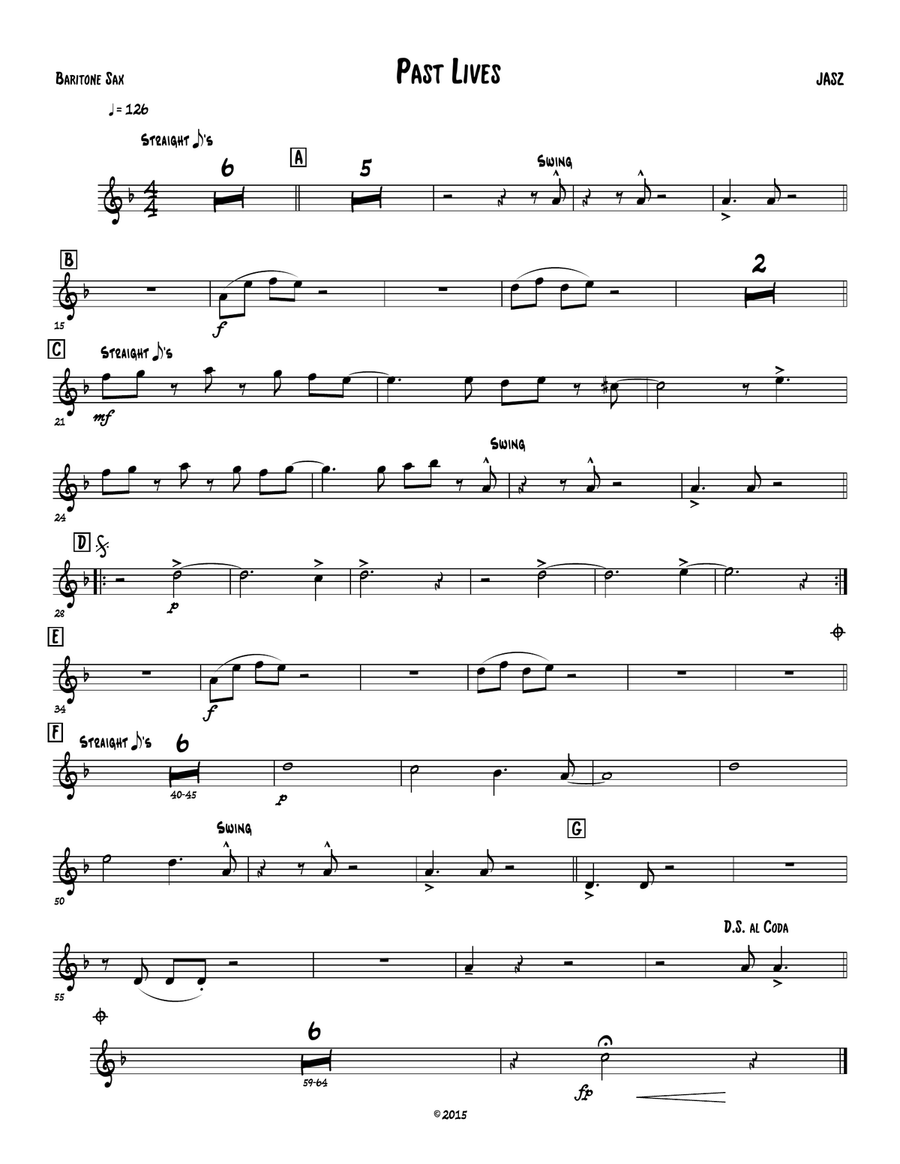 Past Lives - Bari Sax Past Lives - Bari Sax Jazz Ensemble scores gallery preview page 1