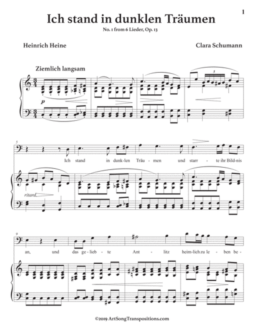 SCHUMANN: Ich stand in dunklen Träumen, Op. 13 no. 1 (transposed to C major, bass clef)