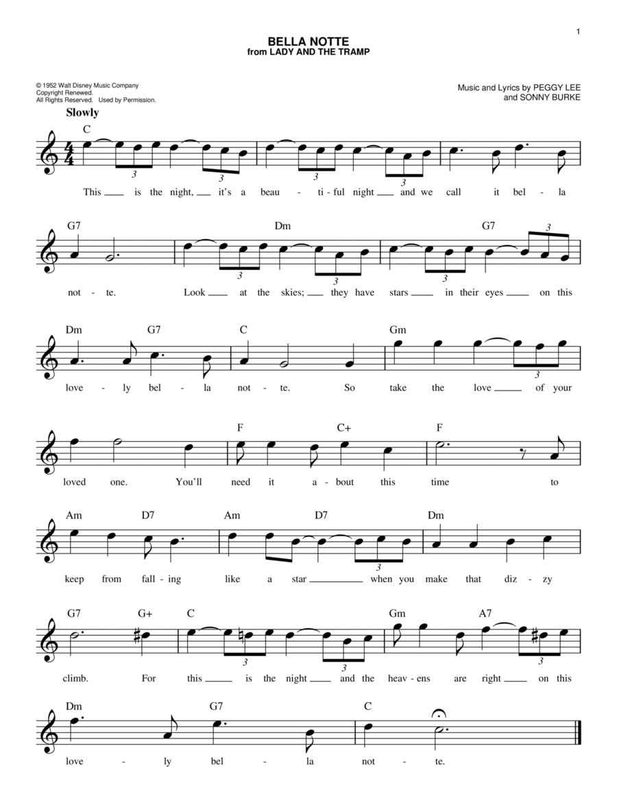 Bella Notte (This Is The Night) (from Lady And The Tramp) Piano scores gallery preview page 1