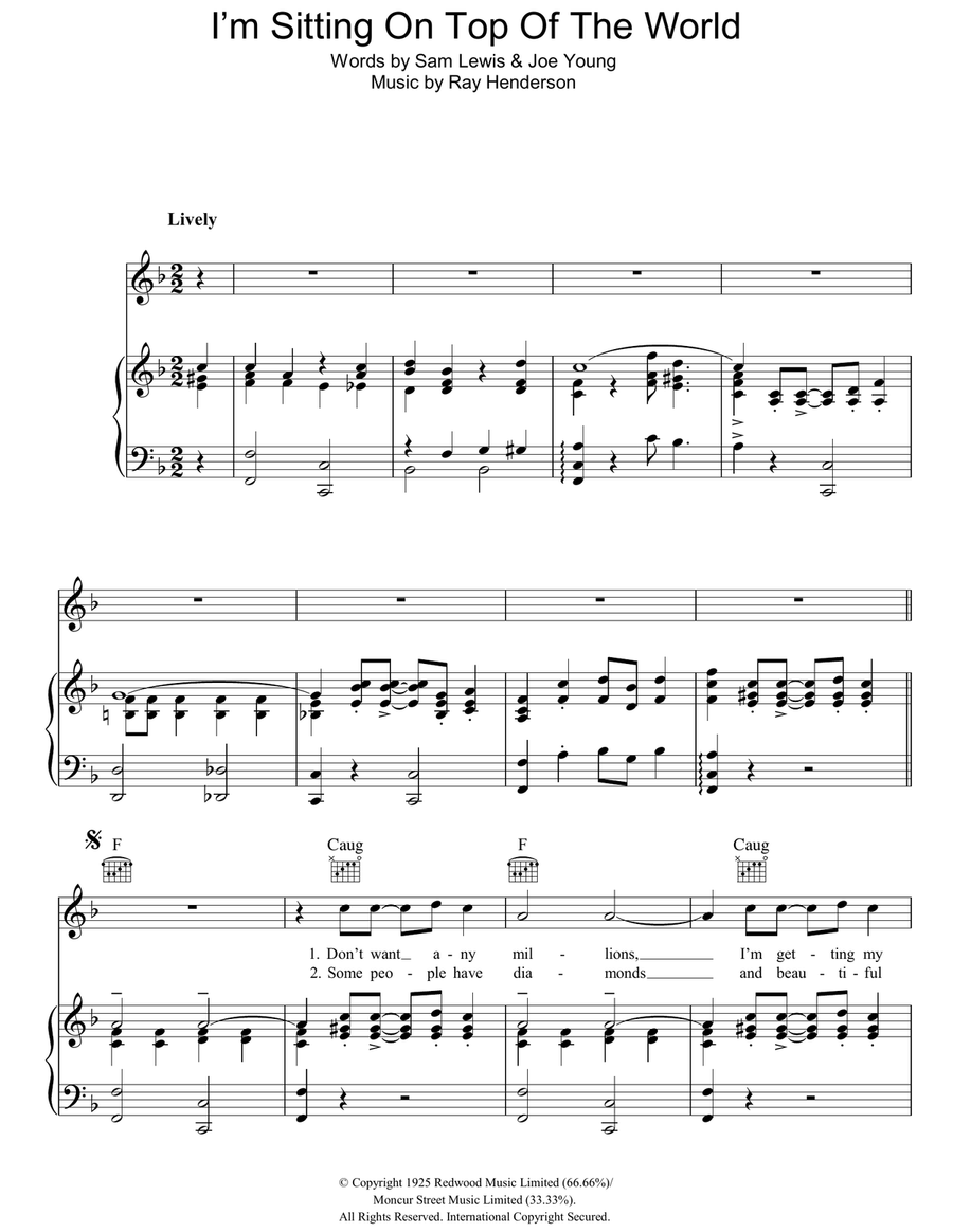 I'm Sitting On Top Of The World Piano, Vocal, Guitar scores gallery preview page 1