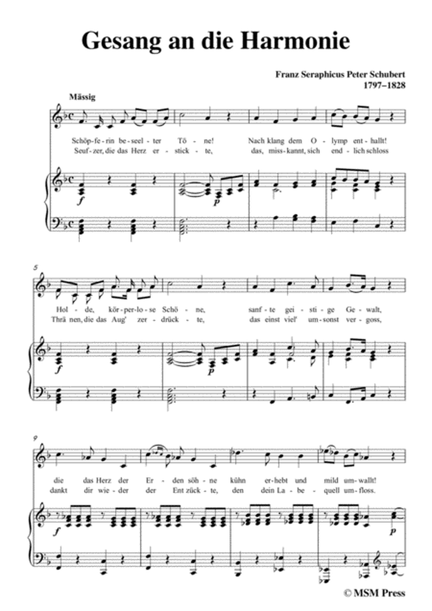 Schubert-An die Harmonie(Gesang an die Harmonie),D.394,in F Major,for Voice&Piano image number null
