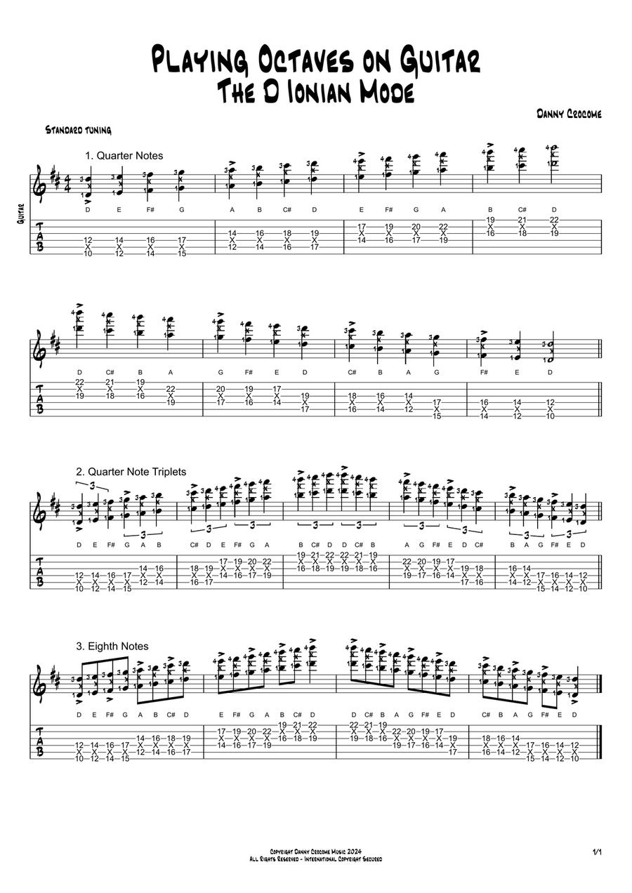 Playing Octaves on Guitar - The D Ionian Mode Acoustic Guitar scores gallery preview page 1