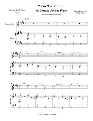 Book cover for Pachelbel: Canon for Soprano Sax & Piano