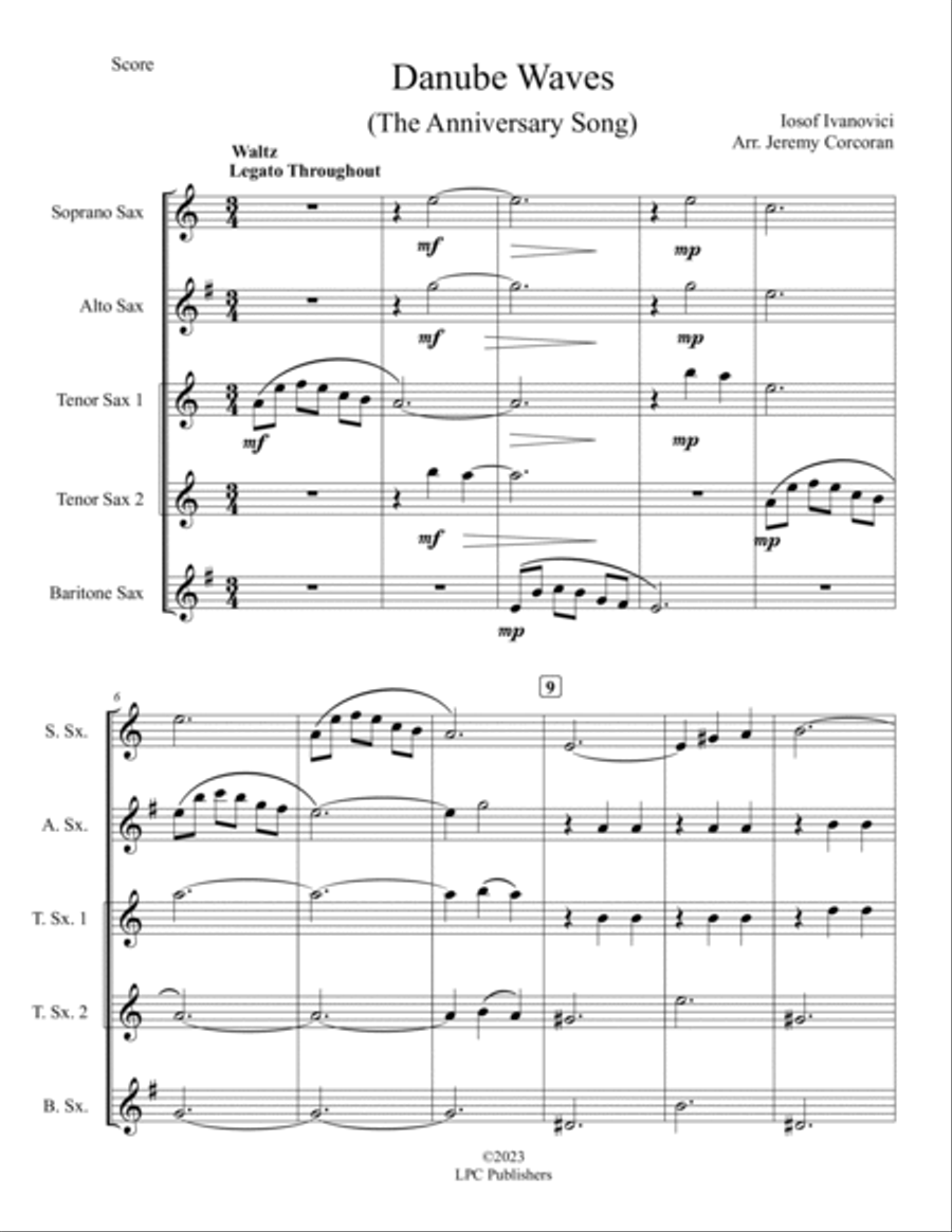 Danube Waves Waltz for Saxophone Quintet Saxophone Quintet scores gallery preview page 2
