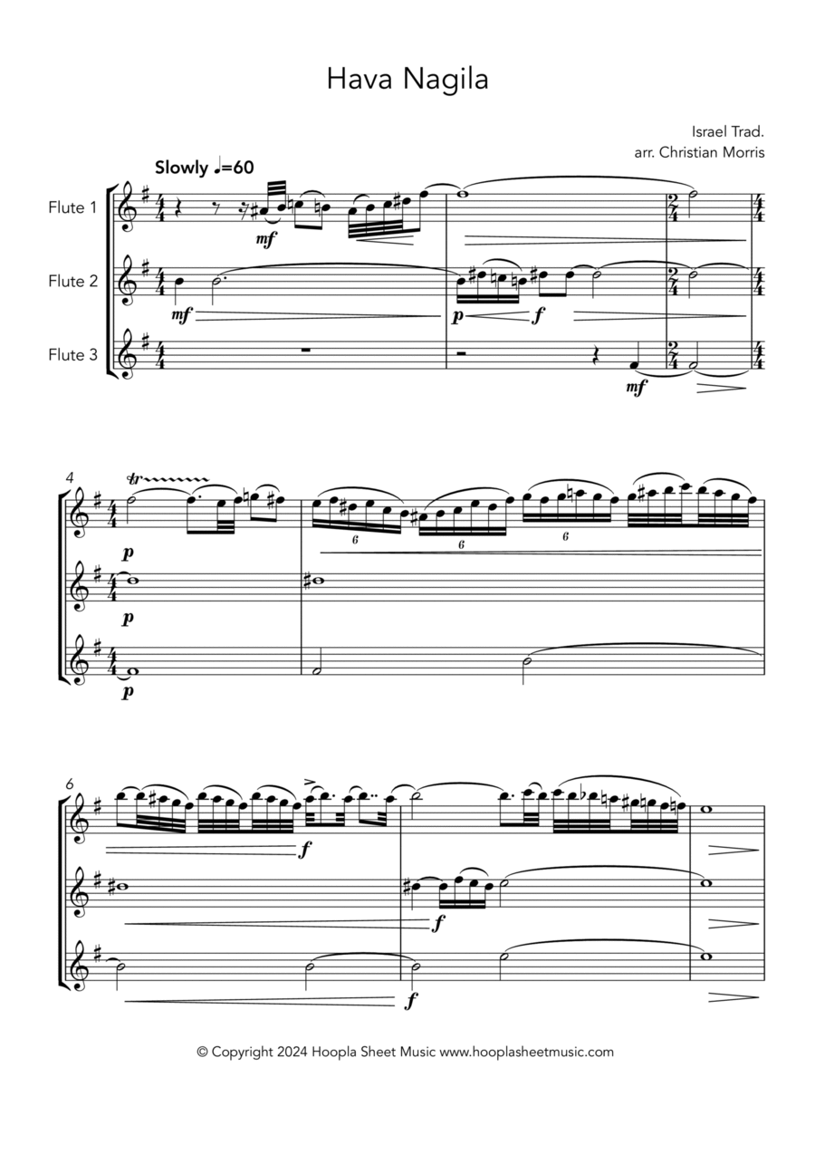 Hava Nagila Hava Nagila Flute Trio scores gallery preview page 1