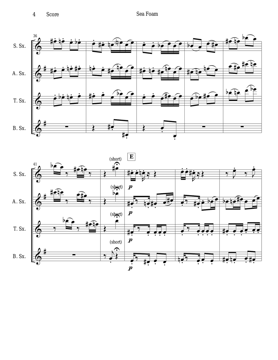 Frank Bridge - Sea-Foam set for sax quartet Saxophone Quartet scores gallery preview page 4