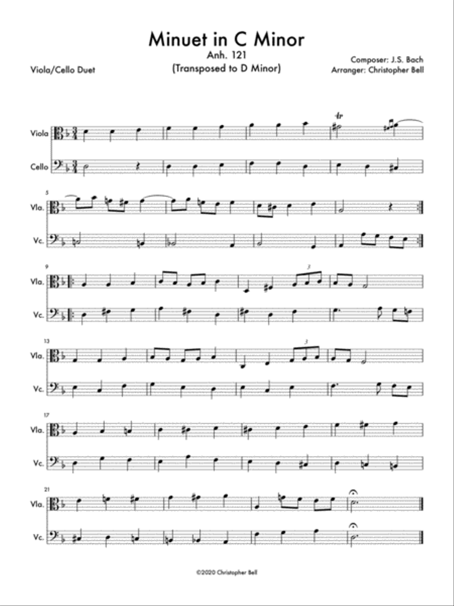 Minuet in C Minor, Anh 121 String Duet scores gallery preview page 1