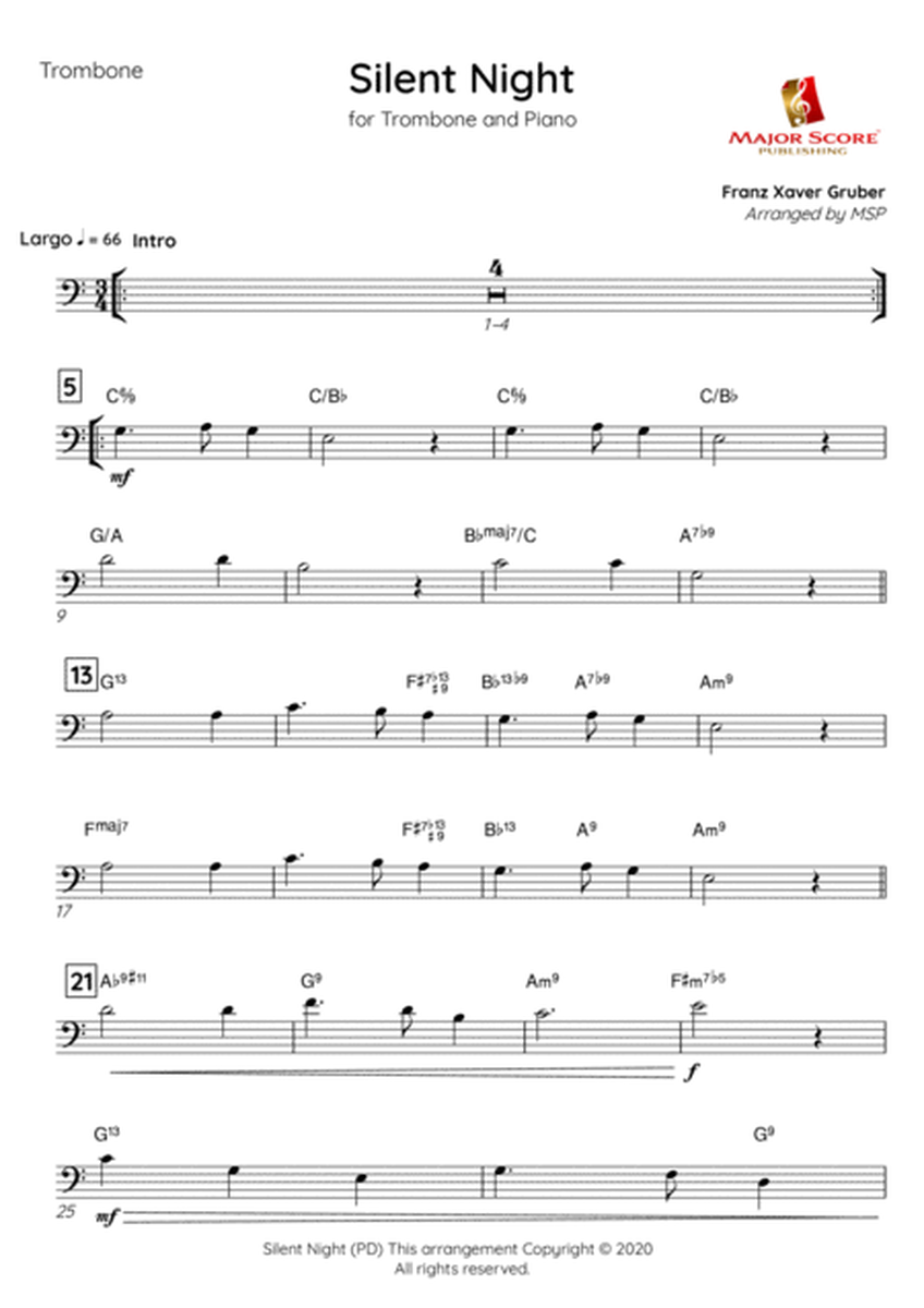 Silent Night | Trombone & Piano (C) image number null