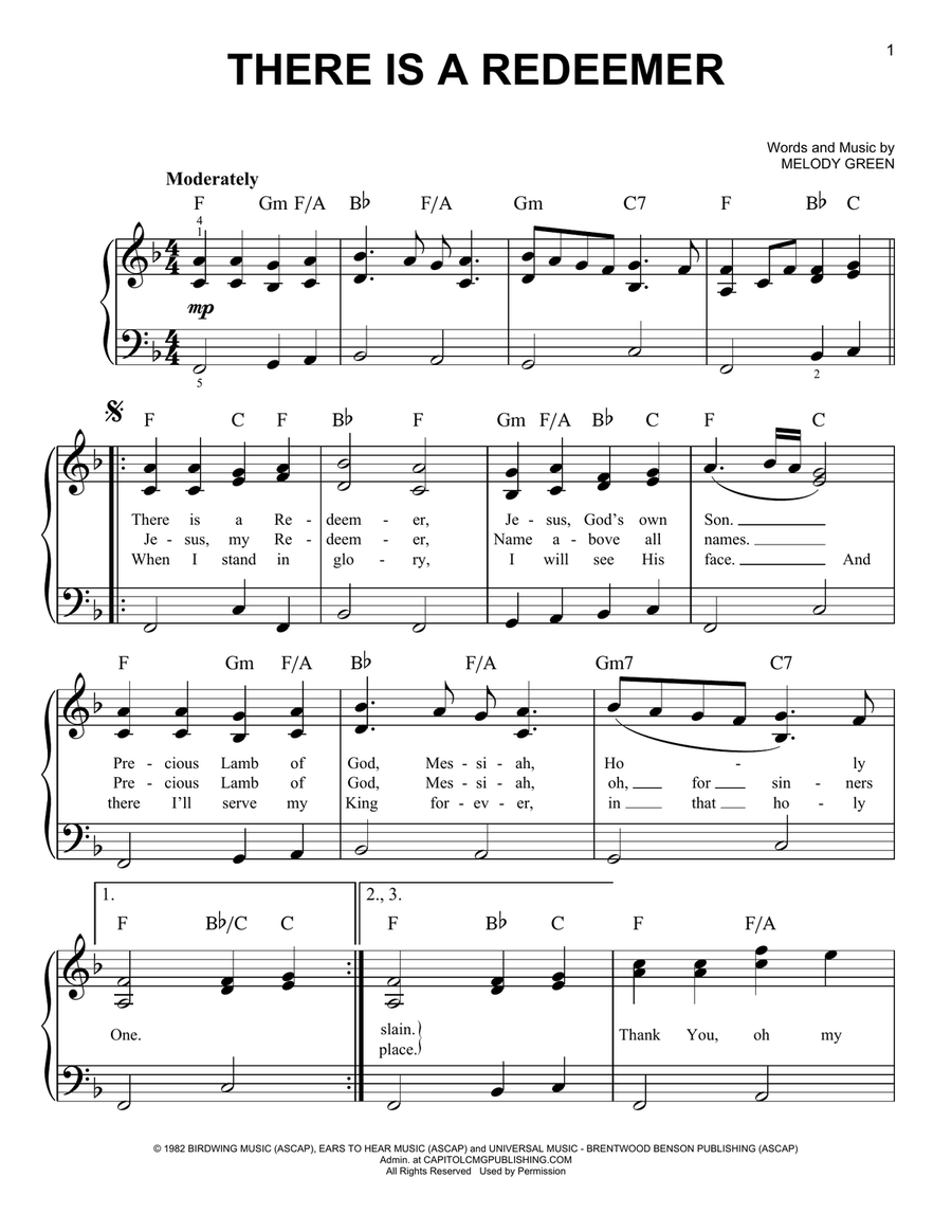 There Is A Redeemer Easy Piano scores gallery preview page 1