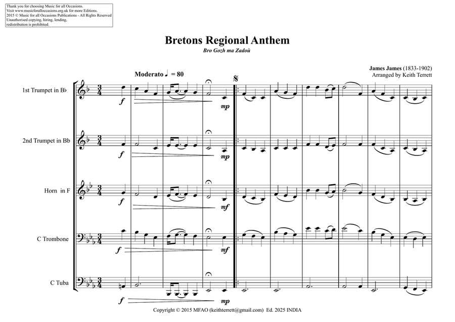 Breton Regional Anthem for Brass Quintet image number null