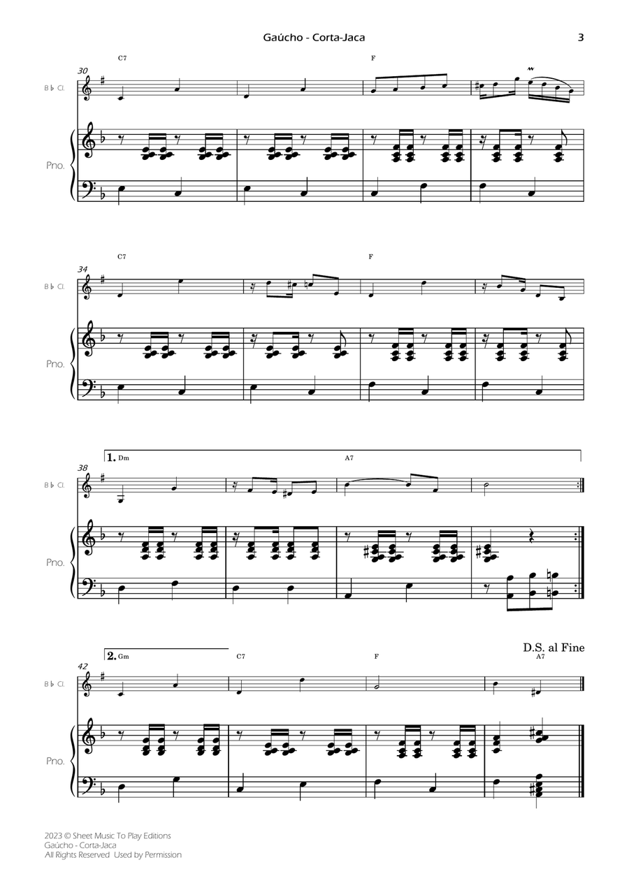 Gaúcho (Corta-Jaca) - Bb Clarinet and Piano - W/Chords (Full Score and Parts) B-Flat Clarinet scores gallery preview page 5