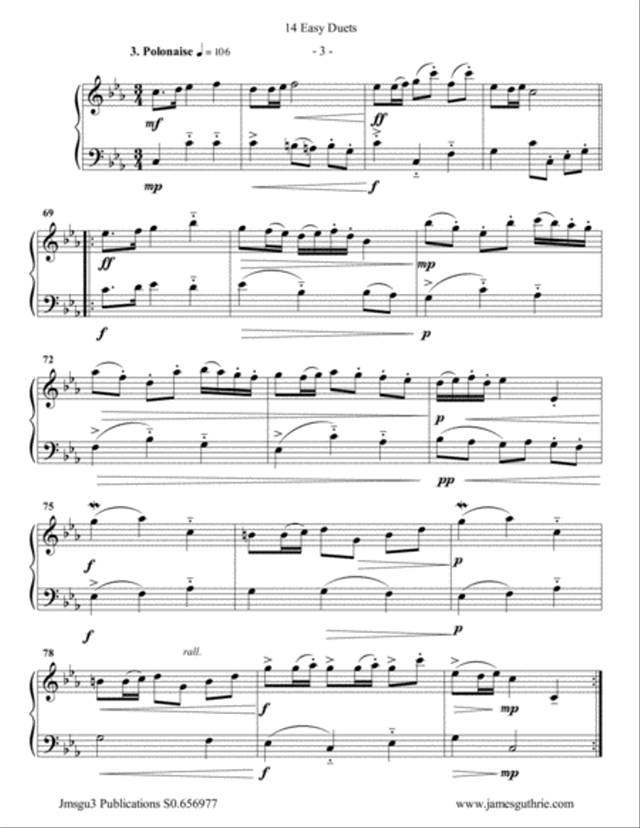 Bach: 14 Easy Duets for Bass Flute & Cello Flute scores gallery preview page 3