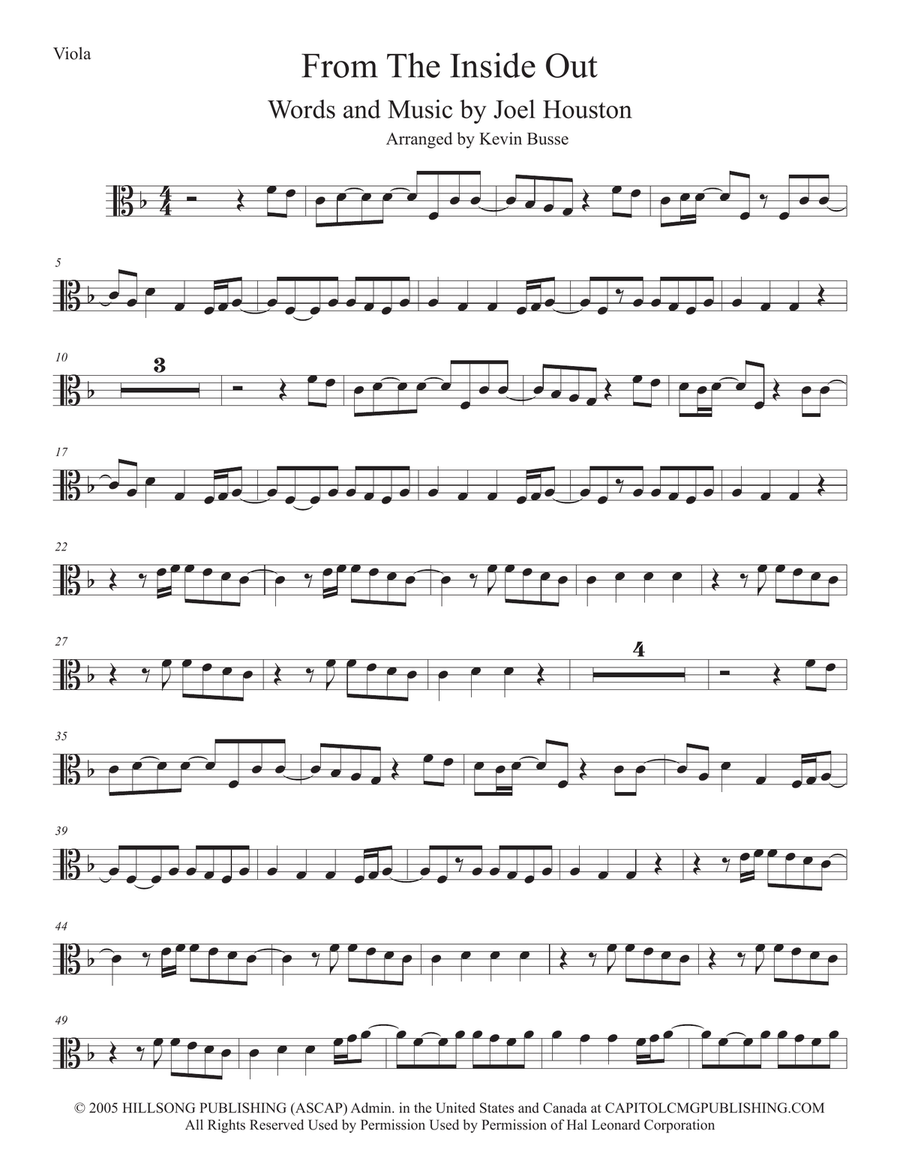 From The Inside Out by Joel Houston Viola Solo - Digital Sheet Music