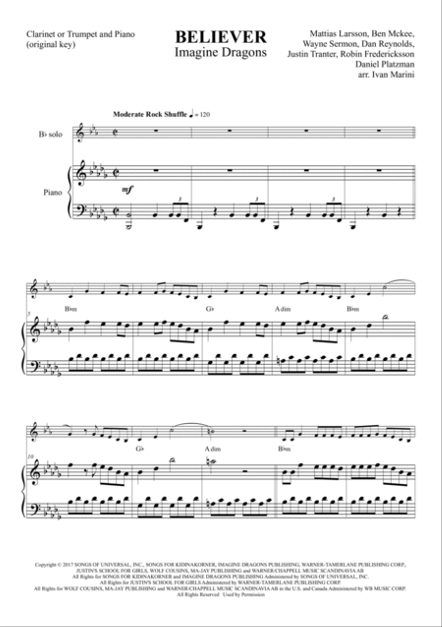 Believer B-Flat Clarinet scores gallery preview page 2