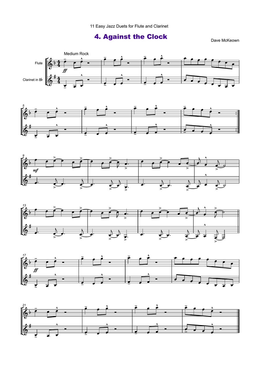 11 Easy Jazz Duets for Flute and Clarinet Woodwind Duet scores gallery preview page 5