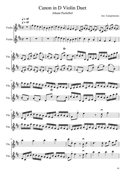 Canon in D by Pachelbel for Violin Duet image number null