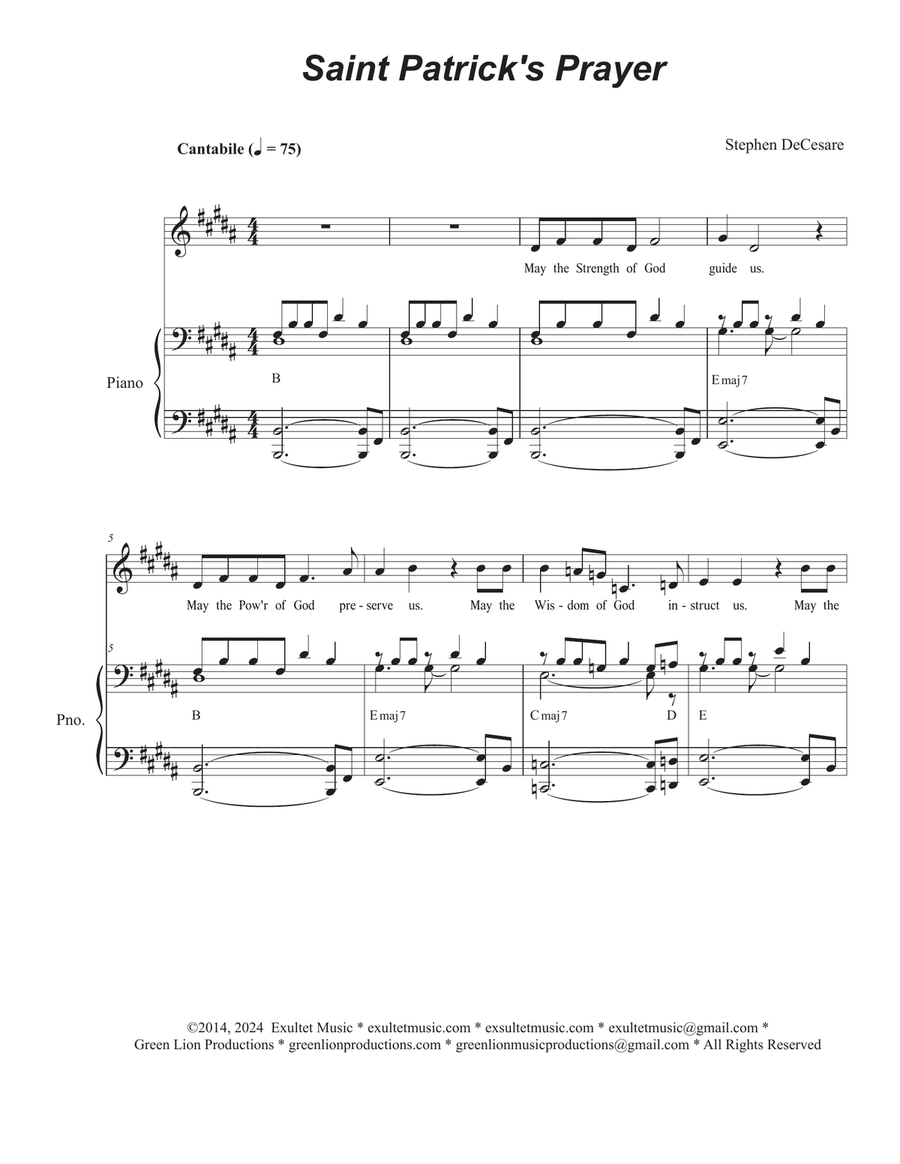 Saint Patrick's Prayer (Vocal solo) Piano, Vocal scores gallery preview page 1