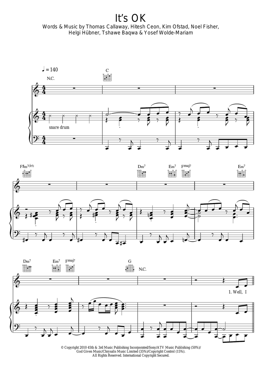 It's OK It's OK Piano, Vocal scores gallery preview page 1