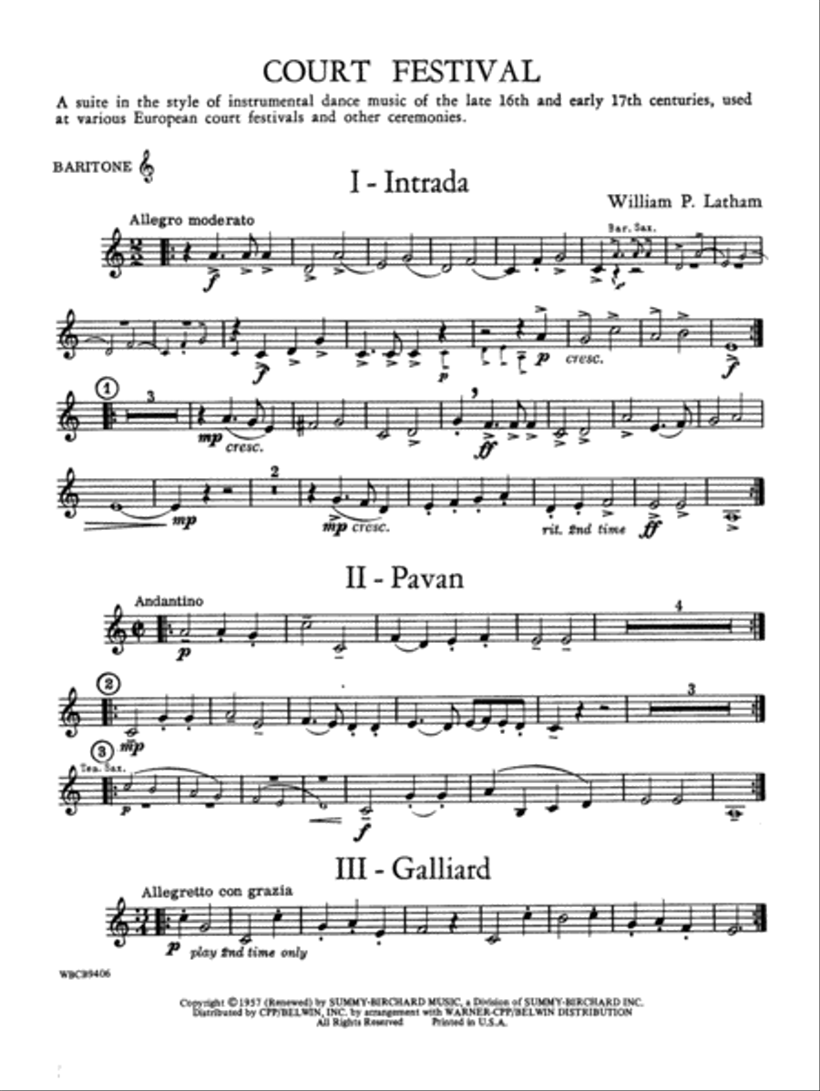 Court Festival (Suite for Concert Band): Baritone T.C. Concert Band scores gallery preview page 1