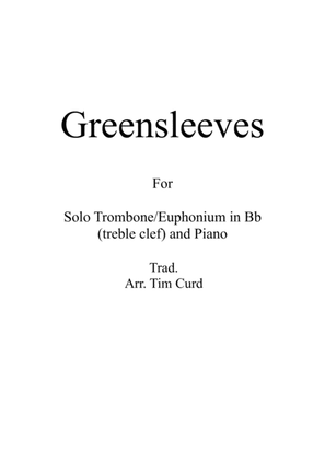 Book cover for Greensleeves for Solo Trombone/Euphonium in Bb (treble clef) and Piano