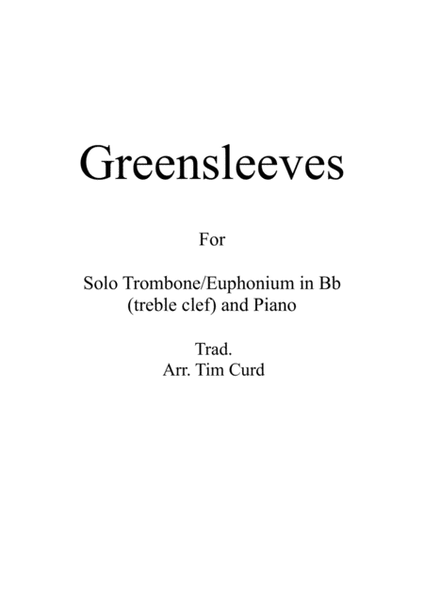 Greensleeves for Solo Trombone/Euphonium in Bb (treble clef) and Piano image number null