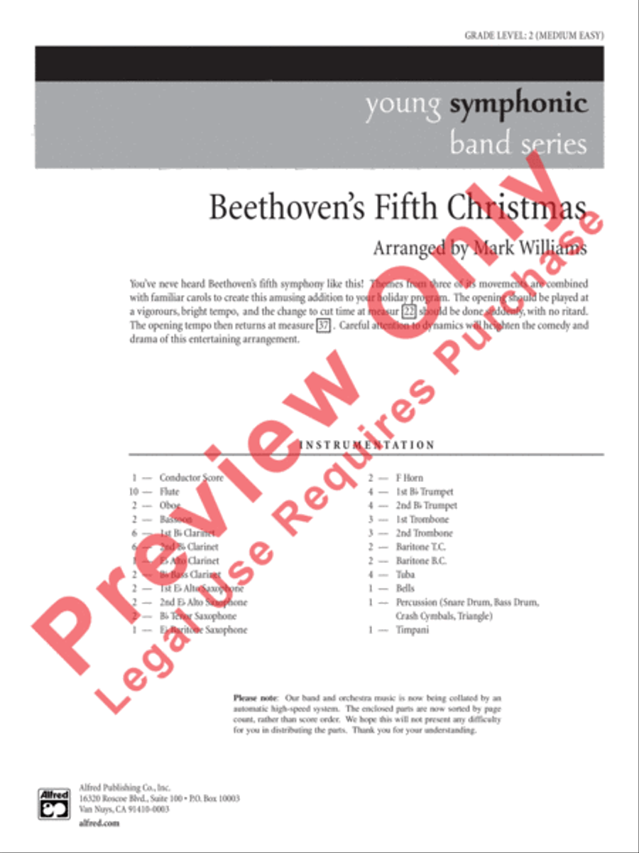 Beethoven's Fifth Christmas Concert Band scores gallery preview page 2