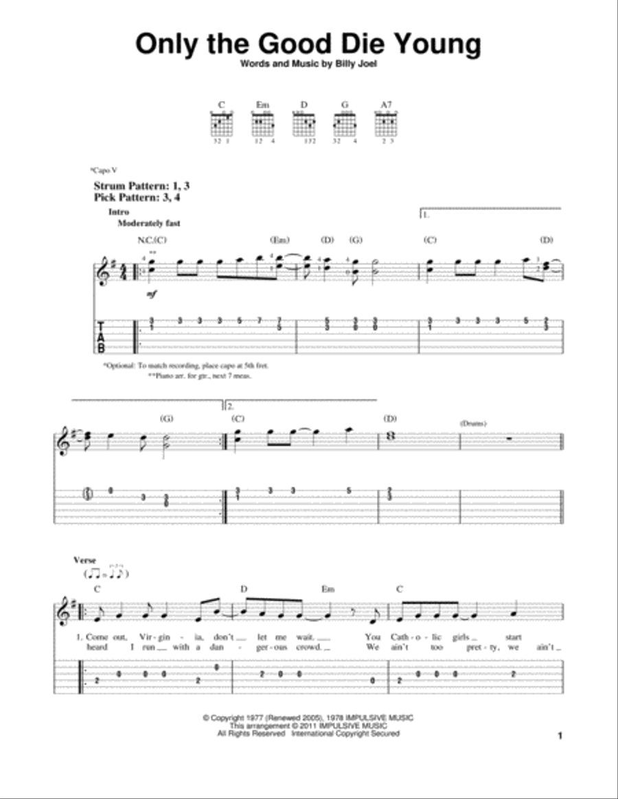 Only The Good Die Young Acoustic Guitar scores gallery preview page 1