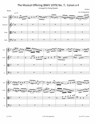 Bach: The Musical Offering (BWV 1079) No. 7 Canon a 4. arr. for String Quartet