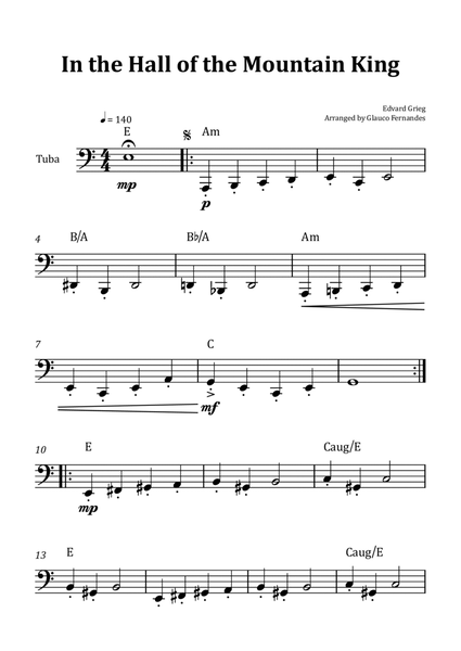 In the Hall of the Mountain King - Tuba Solo with Chord Notation image number null