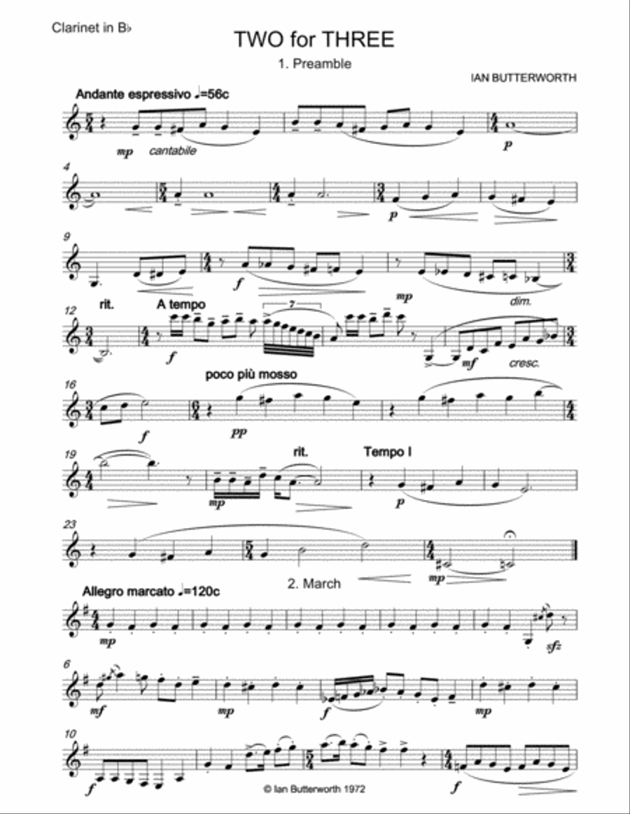 IAN BUTTERWORTH Two for Three for clarinet, trumpet & violin Small Ensemble scores gallery preview page 5