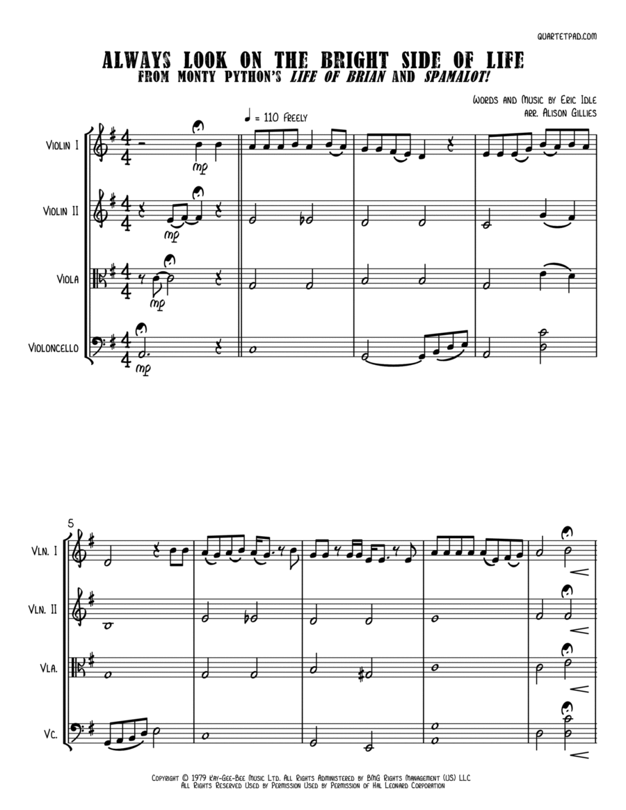 Always Look On The Bright Side Of Life String Quartet scores gallery preview page 1