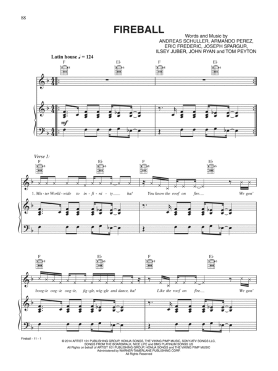 Fireball Piano, Vocal, Guitar scores gallery preview page 1