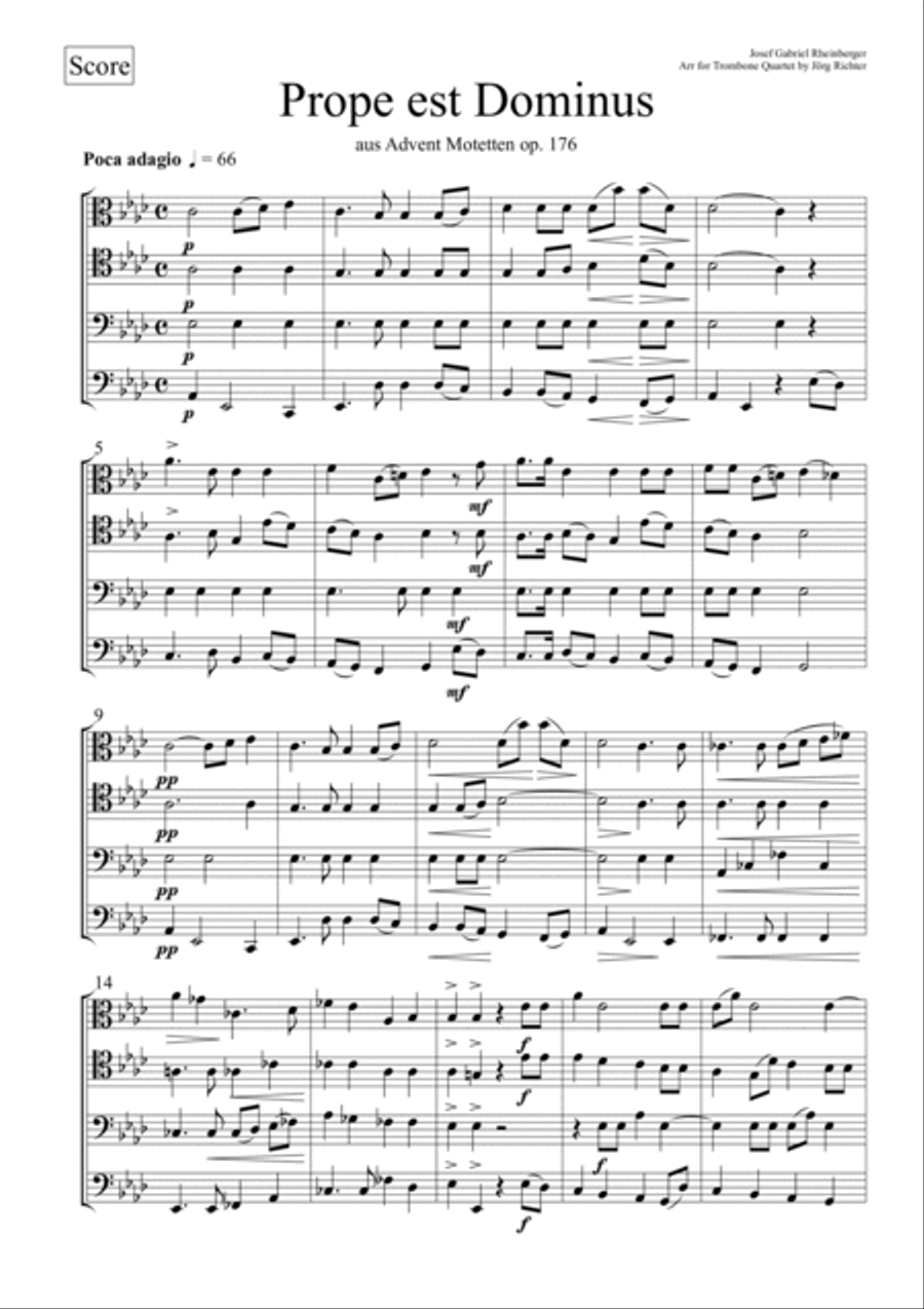 Prope est Dominus from the Advent Motets op. 176 for Trombone Quartet Brass Quartet scores gallery preview page 2