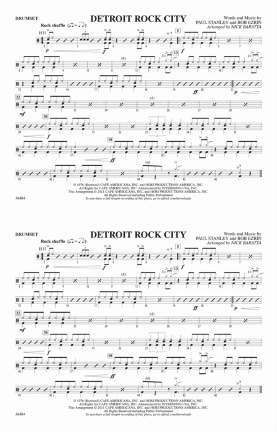 Detroit Rock City: Drumset Marching Band scores gallery preview page 1