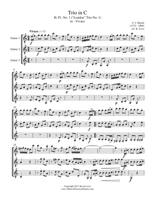 Trio in C, H. IV, No. 1 - iii - Vivace (Guitar Trio) - Score and Parts
