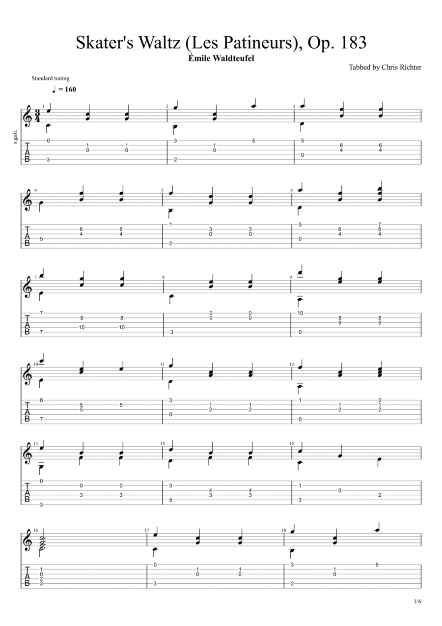 The Skaters Waltz (Les Patineurs) Acoustic Guitar scores gallery preview page 1