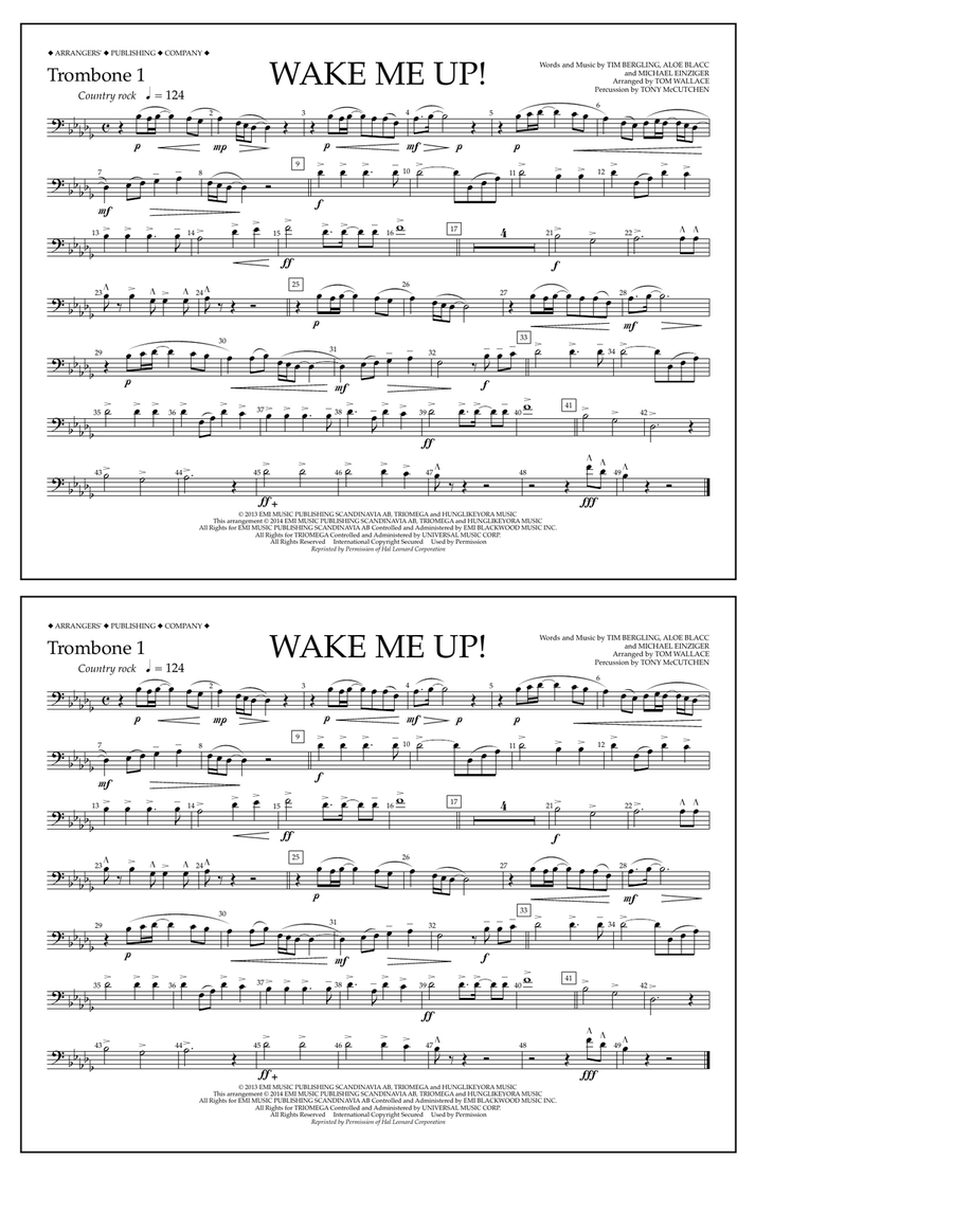 Wake Me Up! - Trombone 1 Marching Band scores gallery preview page 1