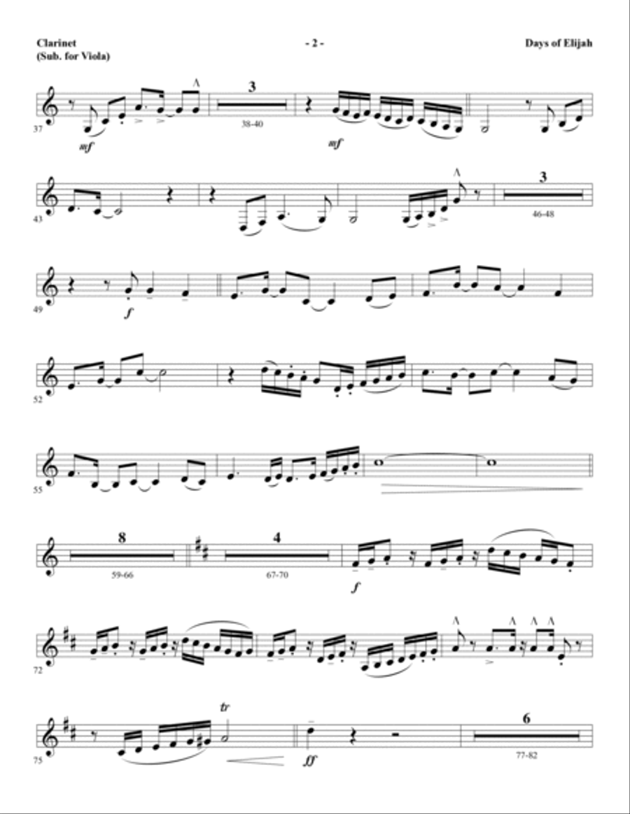 Days of Elijah (arr. David Angerman) - Clarinet (sub. Viola) Choir scores gallery preview page 2